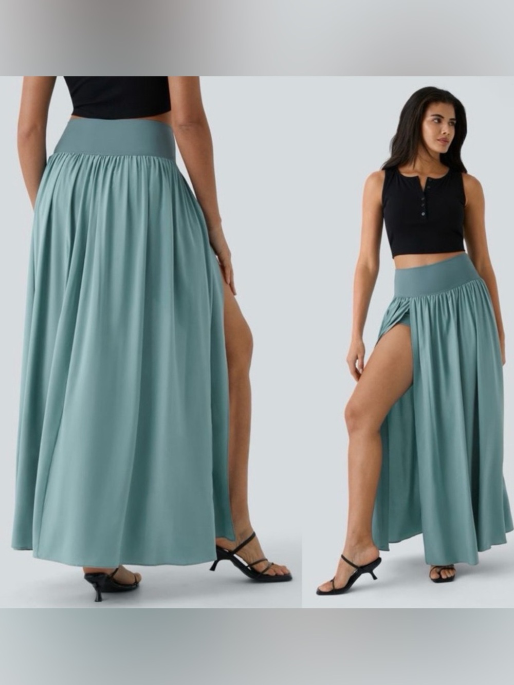 Halara High Waisted Plicated Split 2-in-1 Flowy Quick Dry Maxi Casual Skirt